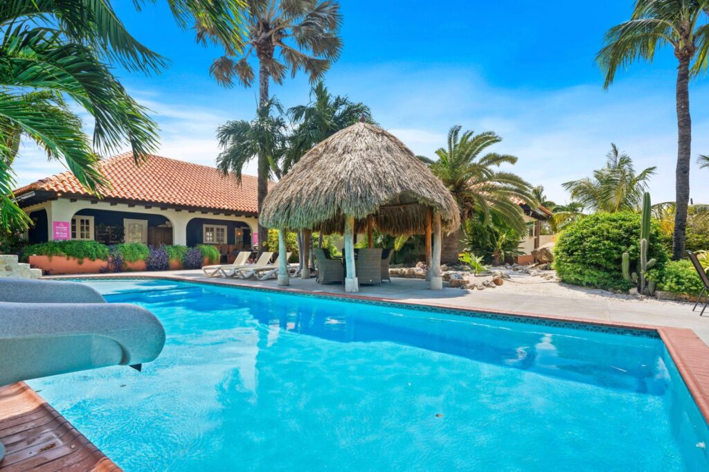 Villa Nirvana pool, palapa and main house